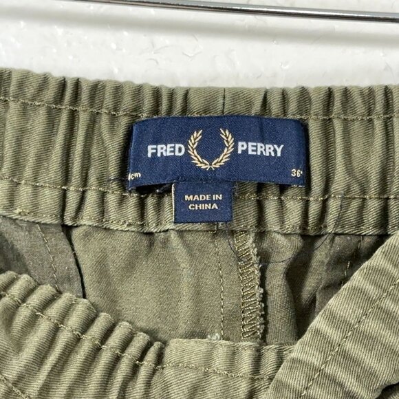 Fred Perry Drawstring Twill Jogger Elastic Waist Pants in Khaki Green Men's 36" - Picture 6 of 9